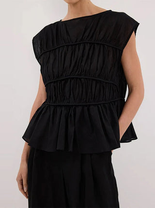 Elegant Pleated Tank Top & Wide Leg Pants Set - Diva Melody