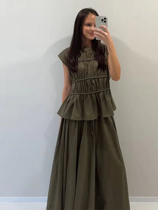 Elegant Pleated Tank Top & Wide Leg Pants Set - Diva Melody