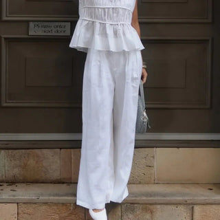 Elegant Pleated Tank Top & Wide Leg Pants Set - Diva Melody