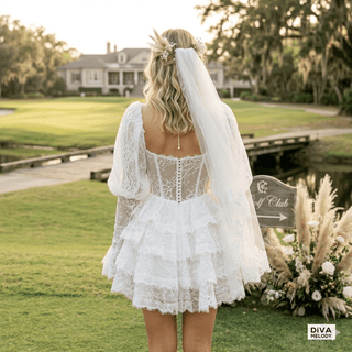 Elegant Puff Sleeves Mini Wedding Dress - Diva Melody