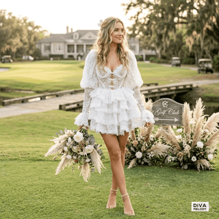 Elegant Puff Sleeves Mini Wedding Dress - Diva Melody