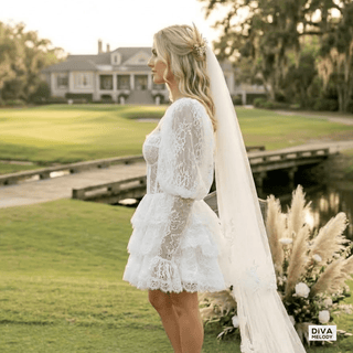 Elegant Puff Sleeves Mini Wedding Dress - Diva Melody