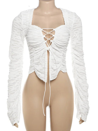 Elegant Ruched Lace - Up Top - Diva Melody