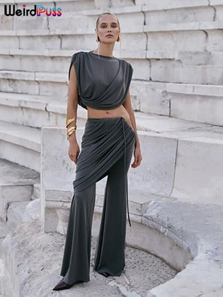 Elegant Ruched Tank Top & Skirt Set - Diva Melody