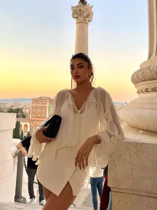 Elegant Ruffle V - Neck Blouse - Diva Melody