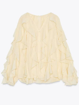 Elegant Ruffle V - Neck Blouse - Diva Melody