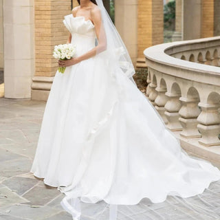 Elegant Ruffles Satin A - line Wedding Dress - Diva Melody