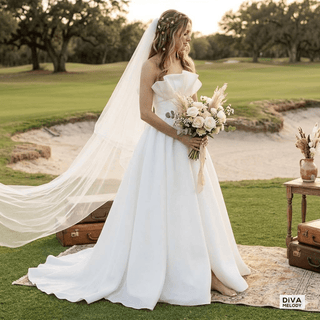 Elegant Ruffles Satin A - line Wedding Dress - Diva Melody