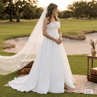 Elegant Ruffles Satin A - line Wedding Dress - Diva Melody