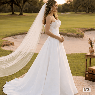 Elegant Ruffles Satin A - line Wedding Dress - Diva Melody