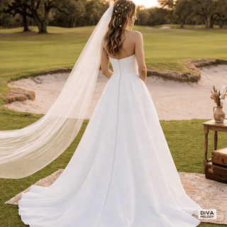 Elegant Ruffles Satin A - line Wedding Dress - Diva Melody