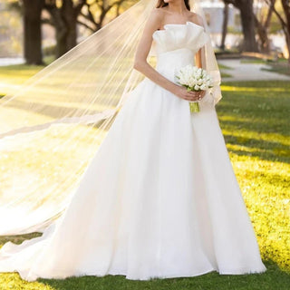 Elegant Ruffles Satin A - line Wedding Dress - Diva Melody