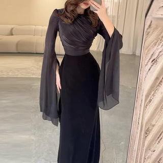 Elegant Satin Batwing Sleeve Ankle - Length Dress - Diva Melody