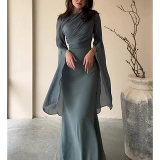 Elegant Satin Batwing Sleeve Ankle - Length Dress - Diva Melody