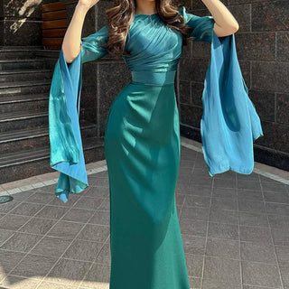 Elegant Satin Batwing Sleeve Ankle - Length Dress - Diva Melody