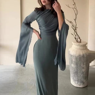 Elegant Satin Batwing Sleeve Ankle - Length Dress - Diva Melody