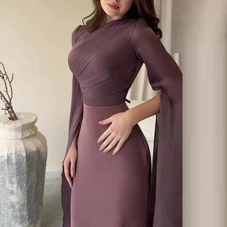 Elegant Satin Batwing Sleeve Ankle - Length Dress - Diva Melody