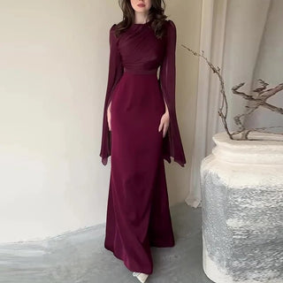 Elegant Satin Batwing Sleeve Ankle - Length Dress - Diva Melody