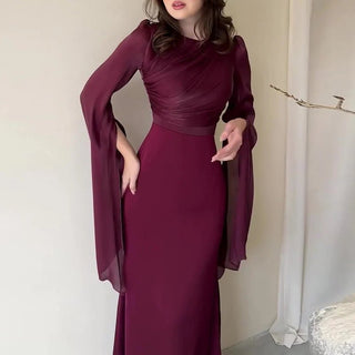 Elegant Satin Batwing Sleeve Ankle - Length Dress - Diva Melody