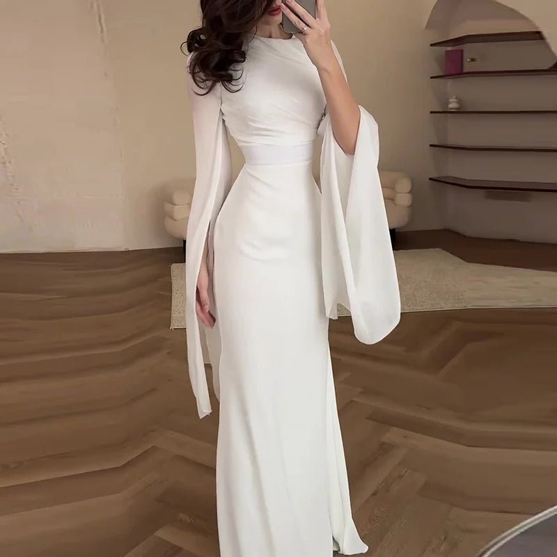 Elegant Satin Batwing Sleeve Ankle-Length Dress - Diva Melody Elegant Satin Batwing Sleeve Ankle-Length Dress - Diva Melody