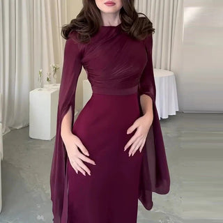 Elegant Satin Batwing Sleeve Ankle - Length Dress - Diva Melody