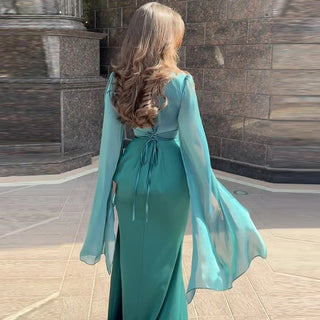 Elegant Satin Batwing Sleeve Ankle - Length Dress - Diva Melody