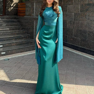 Elegant Satin Batwing Sleeve Ankle - Length Dress - Diva Melody