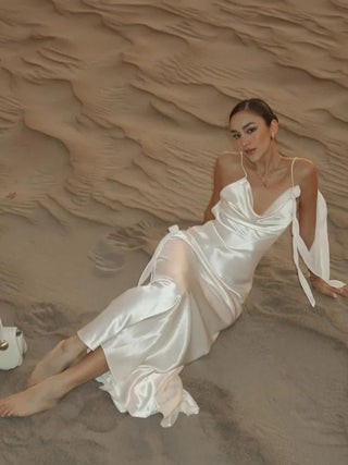 Elegant Satin Cowl Neck Backless Dress - Diva Melody