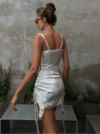 Elegant Satin Spaghetti Strap Slash Neck Midi Dress - Diva Melody