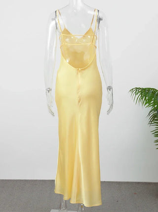 Elegant Satin V-Neck Backless Maxi Dress - Diva Melody
