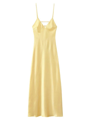 Elegant Satin V-Neck Backless Maxi Dress - Diva Melody