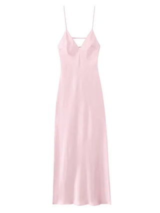 Elegant Satin V-Neck Backless Maxi Dress - Diva Melody