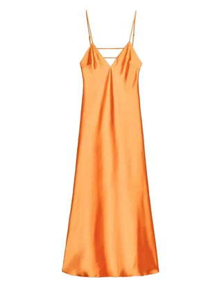 Elegant Satin V-Neck Backless Maxi Dress - Diva Melody