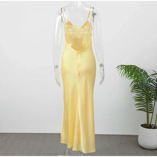 Elegant Satin V-Neck Backless Maxi Dress - Diva Melody