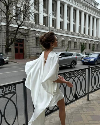 Elegant Shawl Sleeve Ruffle Mini Dress - Diva Melody