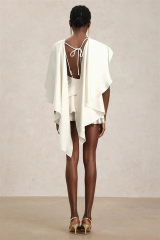 Elegant Shawl Sleeve Ruffle Mini Dress - Diva Melody