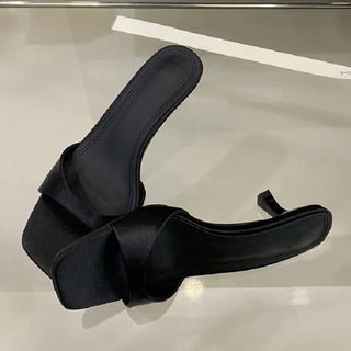 Elegant Silk Slip - On Slides Low Thin Heel Sandals - Diva Melody