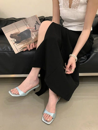 Elegant Silk Slip - On Slides Low Thin Heel Sandals - Diva Melody