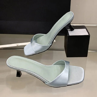 Elegant Silk Slip - On Slides Low Thin Heel Sandals - Diva Melody