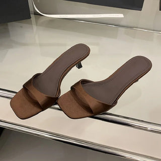 Elegant Silk Slip - On Slides Low Thin Heel Sandals - Diva Melody