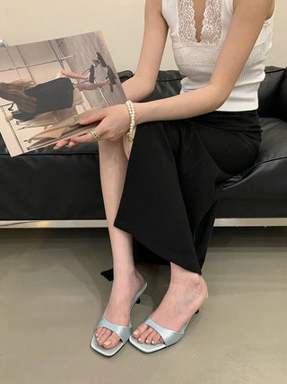 Elegant Silk Slip - On Slides Low Thin Heel Sandals - Diva Melody