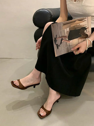 Elegant Silk Slip - On Slides Low Thin Heel Sandals - Diva Melody