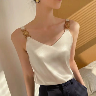 Elegant Silk V - Neck Sleeveless Top - Diva Melody