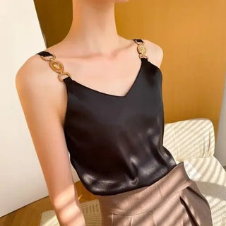 Elegant Silk V - Neck Sleeveless Top - Diva Melody