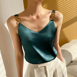 Elegant Silk V - Neck Sleeveless Top - Diva Melody