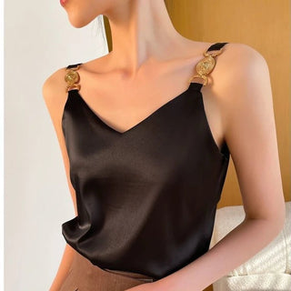 Elegant Silk V - Neck Sleeveless Top - Diva Melody