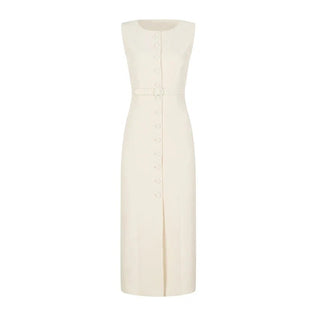 Elegant Sleeveless Belted Mid - Calf Dress - Diva Melody