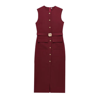 Elegant Sleeveless Belted Mid - Calf Dress - Diva Melody