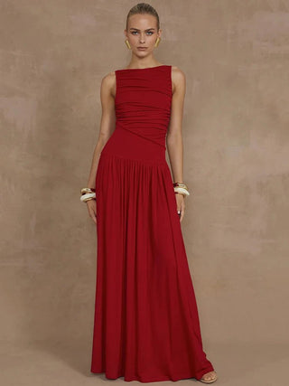 Elegant Sleeveless Ruched Maxi Dress - Diva Melody