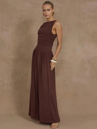 Elegant Sleeveless Ruched Maxi Dress - Diva Melody